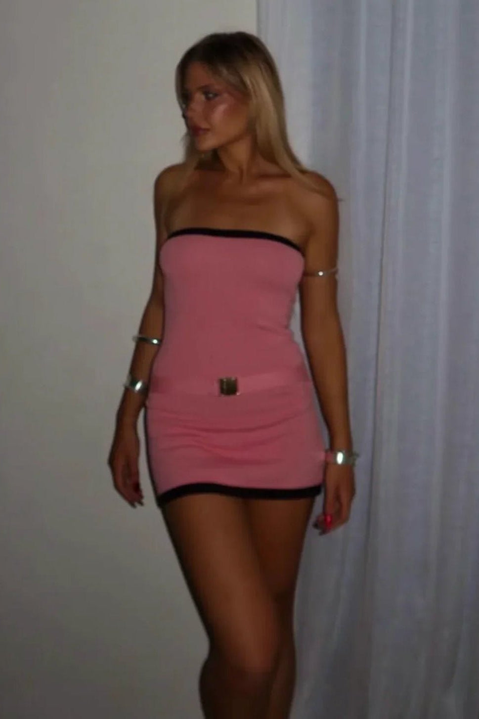 ZEYA - Meredith Strapless Buckle Detail Knit Mini Dress