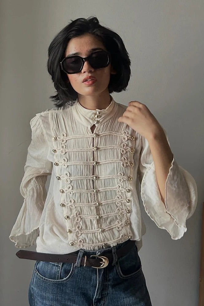 ZEYA - Miranda Vintage Stand Collar Frog Button Blouse