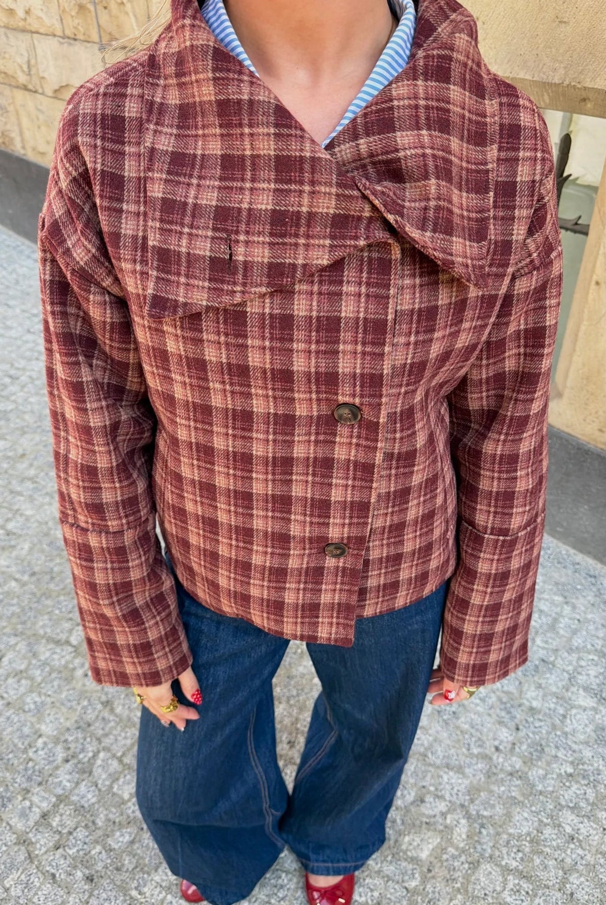 ZEYA - Rachel Plaid Stand Collar Coat