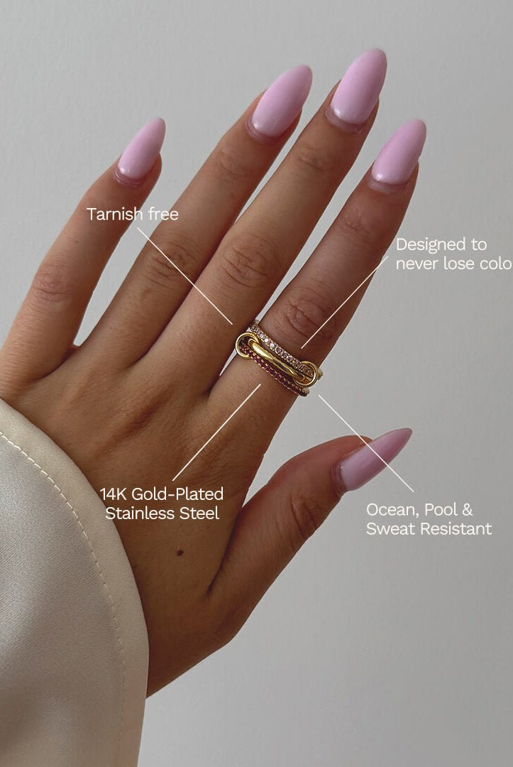 ZEYA - Rosy Pink Rhinestone Stacked Ring