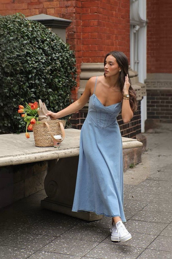 ZEYA - Ruslana Corset Denim Midi Dress