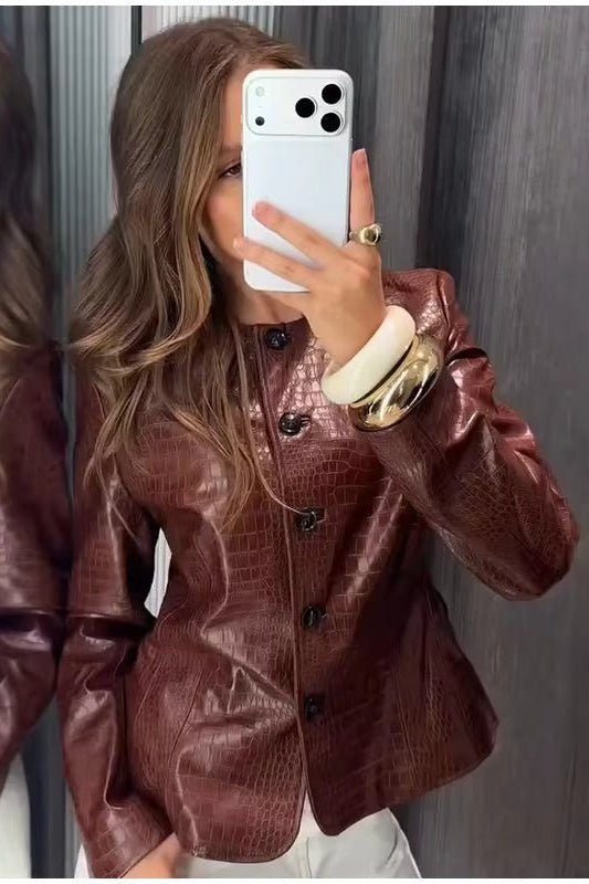 ZEYA - Ruth Croc Embossed Faux Leather Jacket