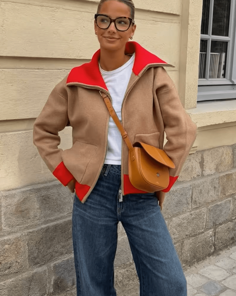 ZEYA - Sandra Wide Ribbed Collar Color Blocked Cardigan