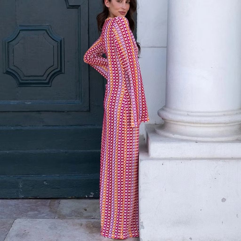 ZEYA - Sophia Crochet Stripe Flare Sleeve Maxi Dress