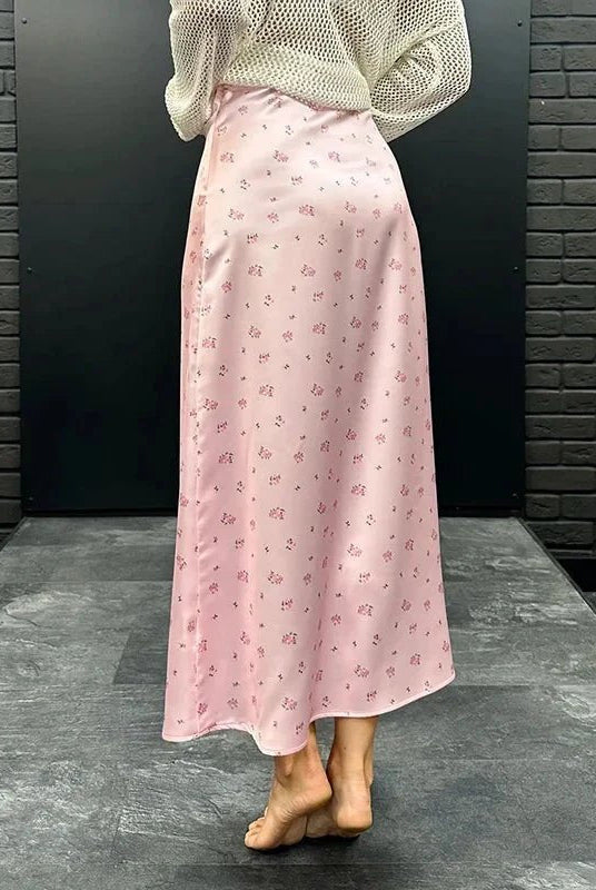 ZEYA - Sophia High Waist Satin Printed Midi Skirt