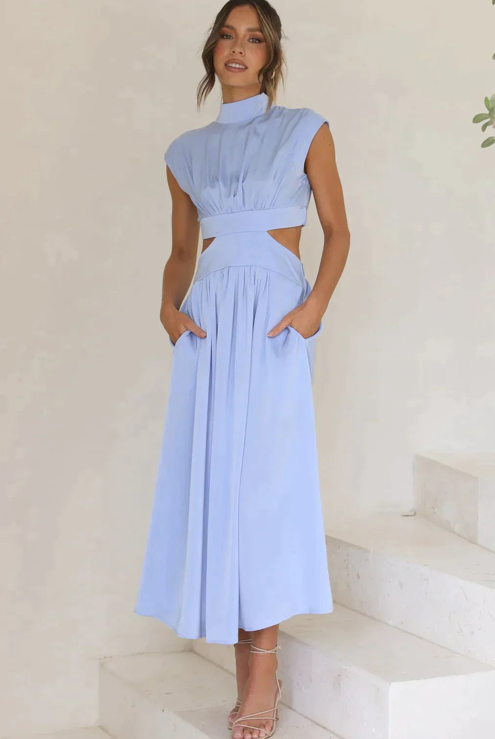 ZEYA - Syra High - Neck Midi Dress with Waist Cutouts