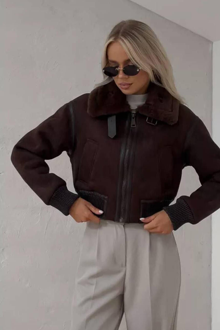 ZEYA - Vera Suede Short Bomber Jacket
