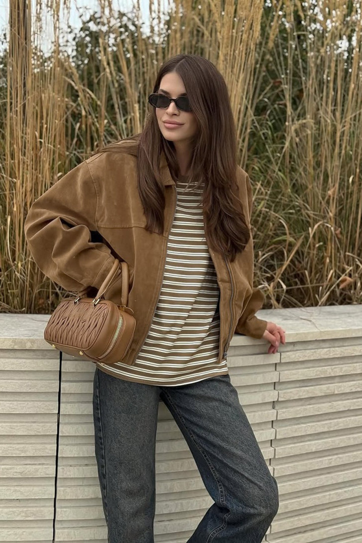 Daniela Suede Zip-Up Bomber Jacket