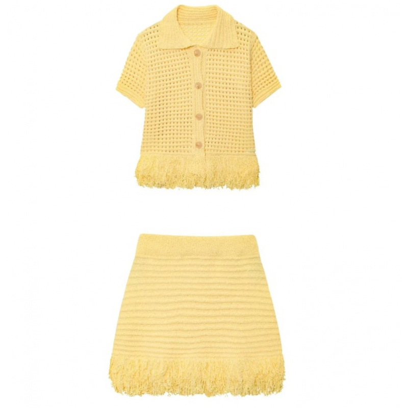 Demetra conjunto de saia em malha com franjas