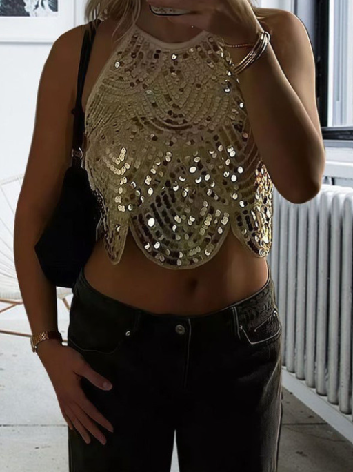 Valerie třpytivý halter top s flitry