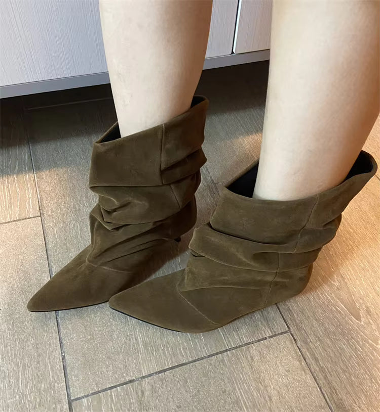 Nina kotníkové boty z umělého semiše s řasením