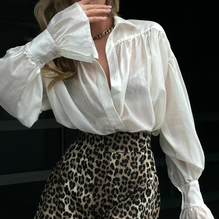 Celeste oversized blouse met lintstrik en pofmouwen