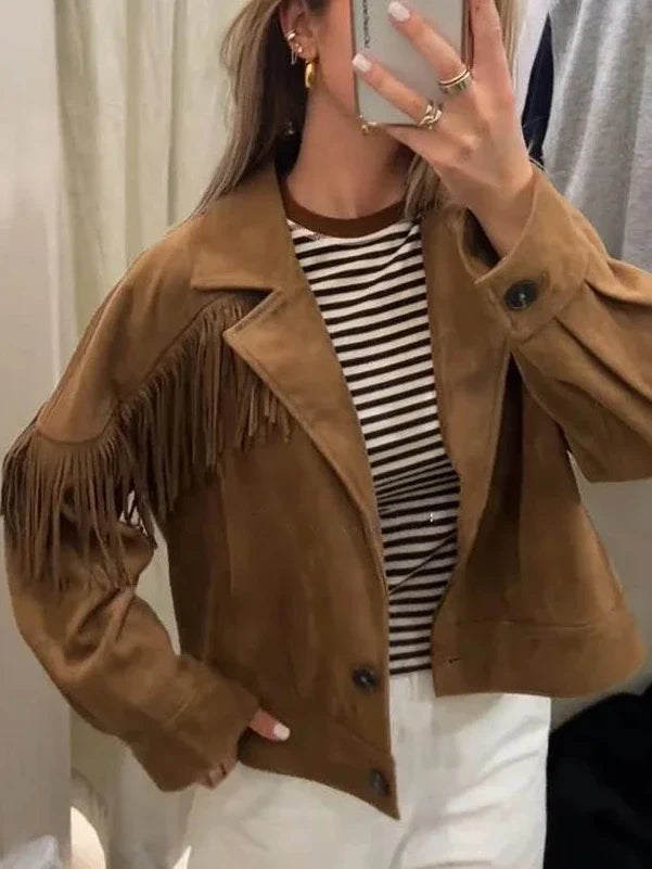 Helen Faux Suede Lapel Cropped Jacket