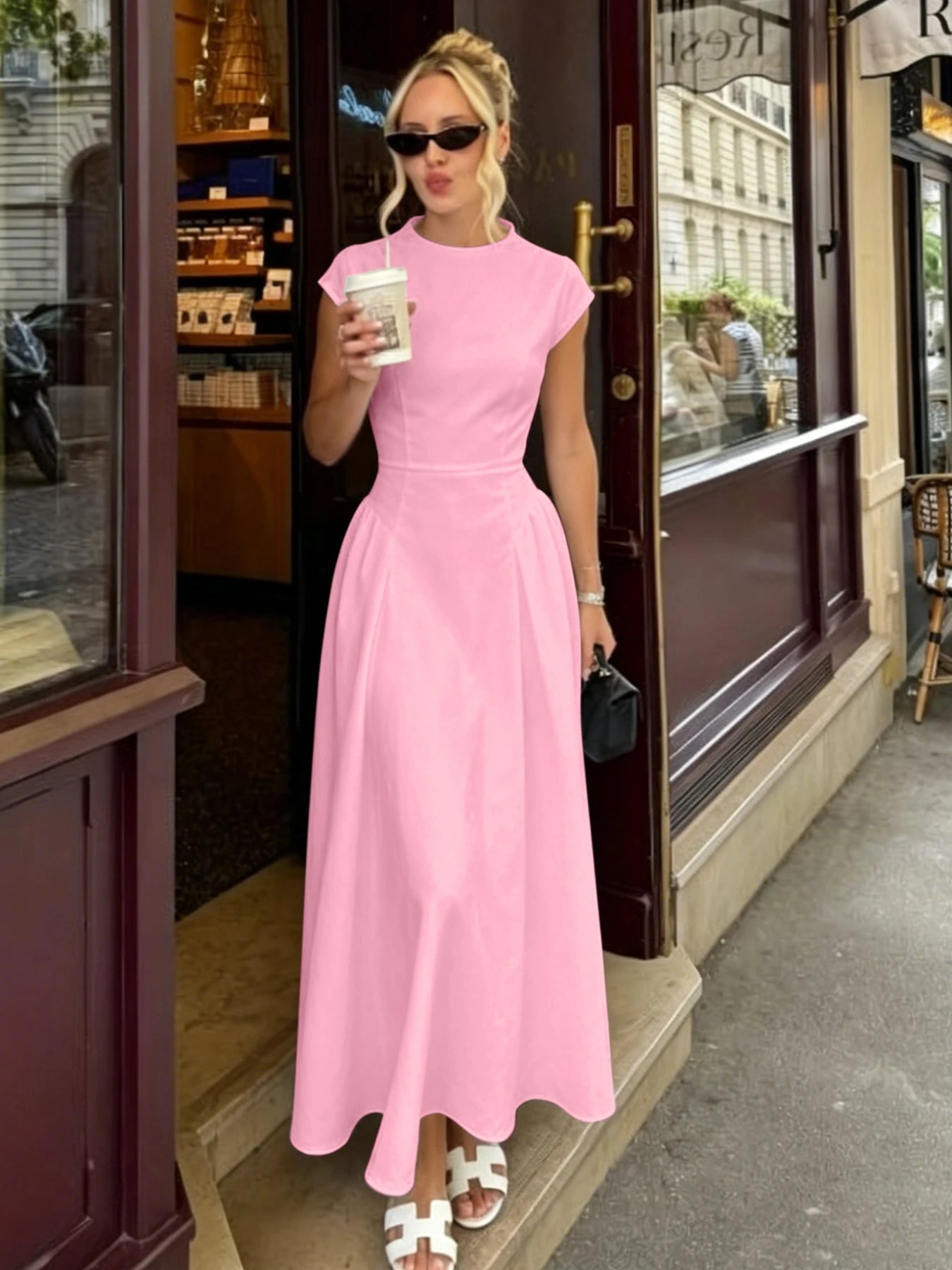 Vestido Sienna Flare Maxi con Mangas Cortas