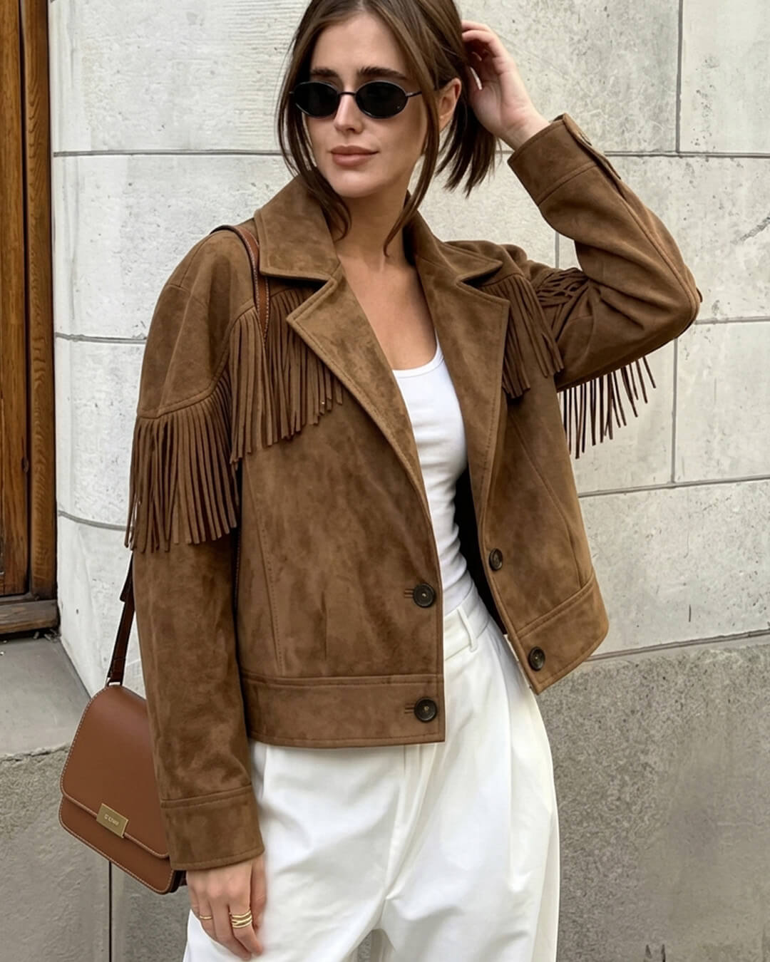 Chaqueta corta Helen con solapa en ante