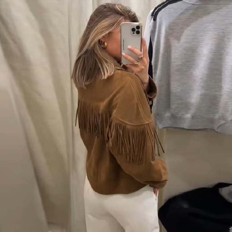 Chaqueta corta Helen con solapa en ante