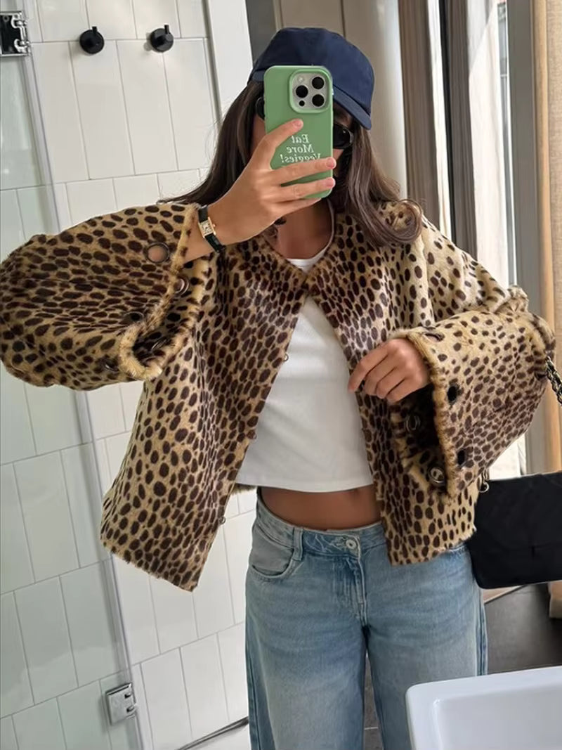 Katie Leopard Faux Fur Jacket
