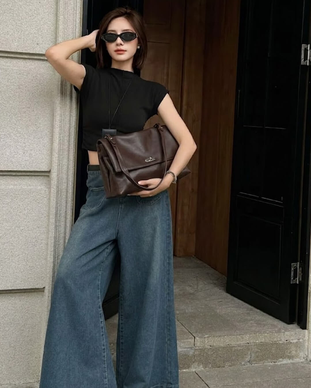 Ava Maxi Flap Lederschultertasche