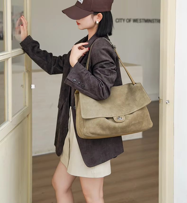 Lena Frosted Cowhide Retro Tote Bag