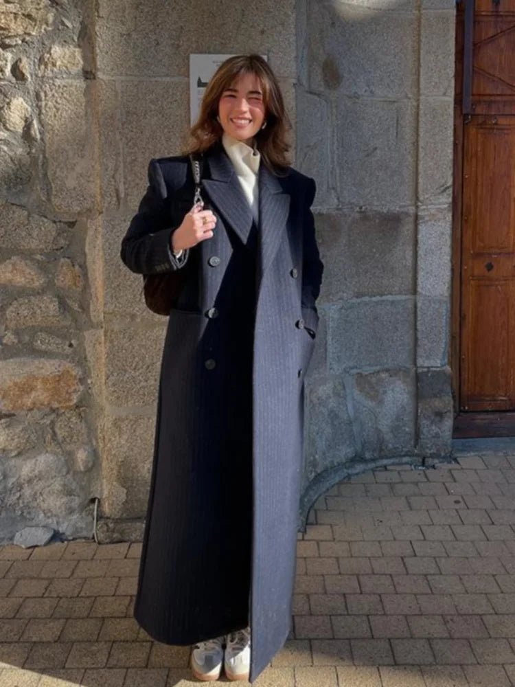 Mary dwurzędowy długi płaszcz