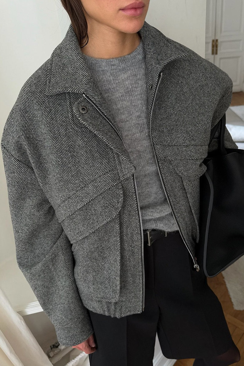 Lily Herringbone Stand Collar Coat