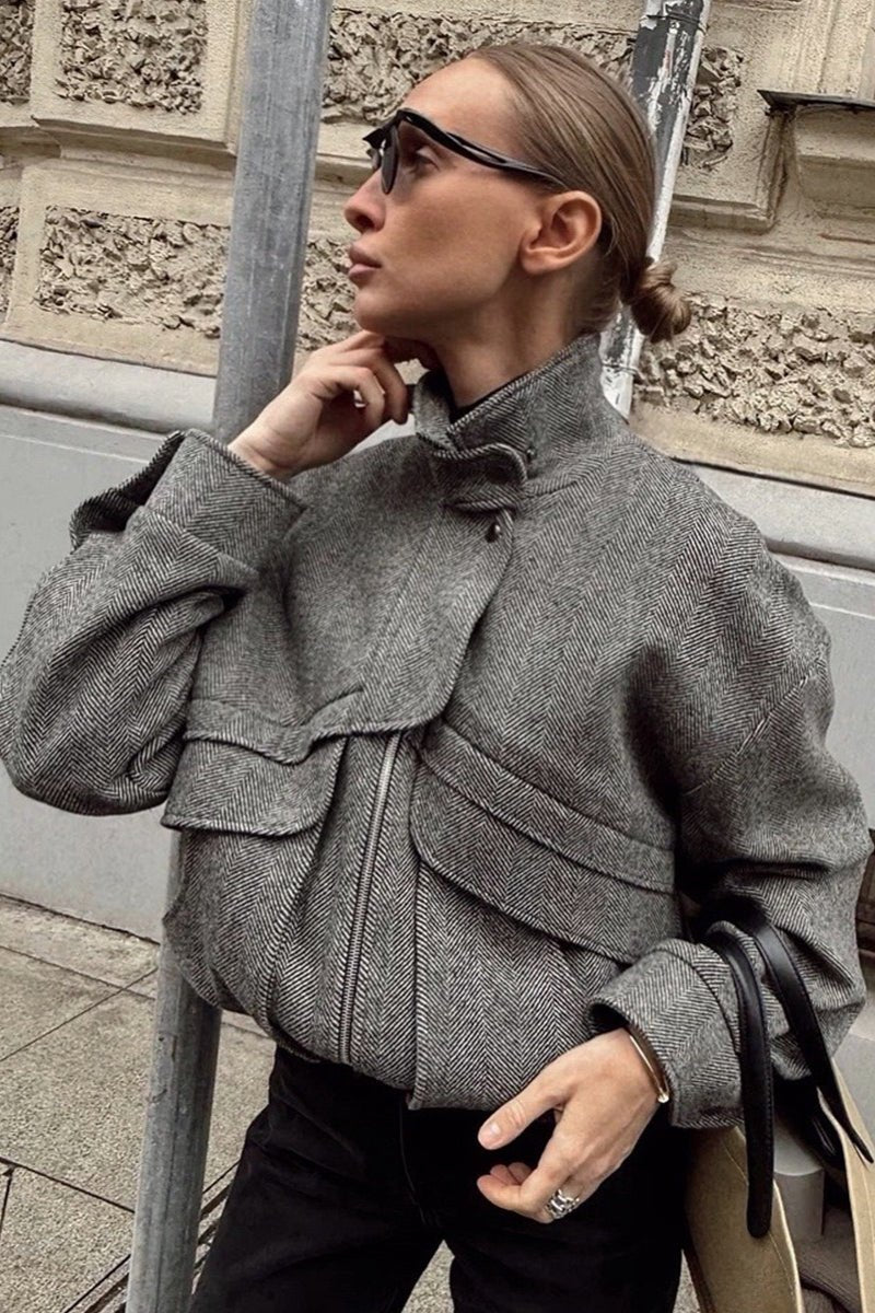 Lily Herringbone Stand Collar Coat