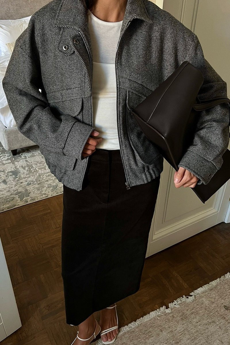 Lily Herringbone Stand Collar Coat