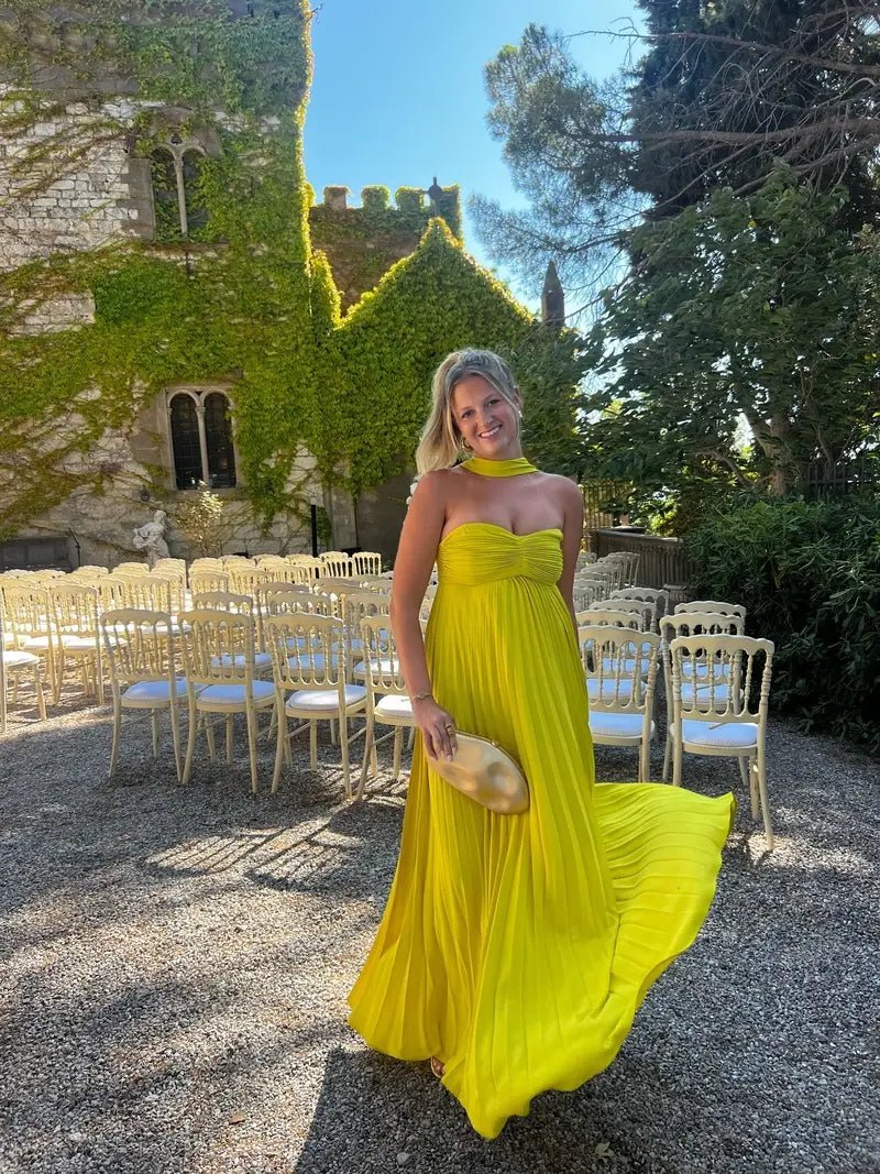 Robe longue Cassie à fronces et col bénitier