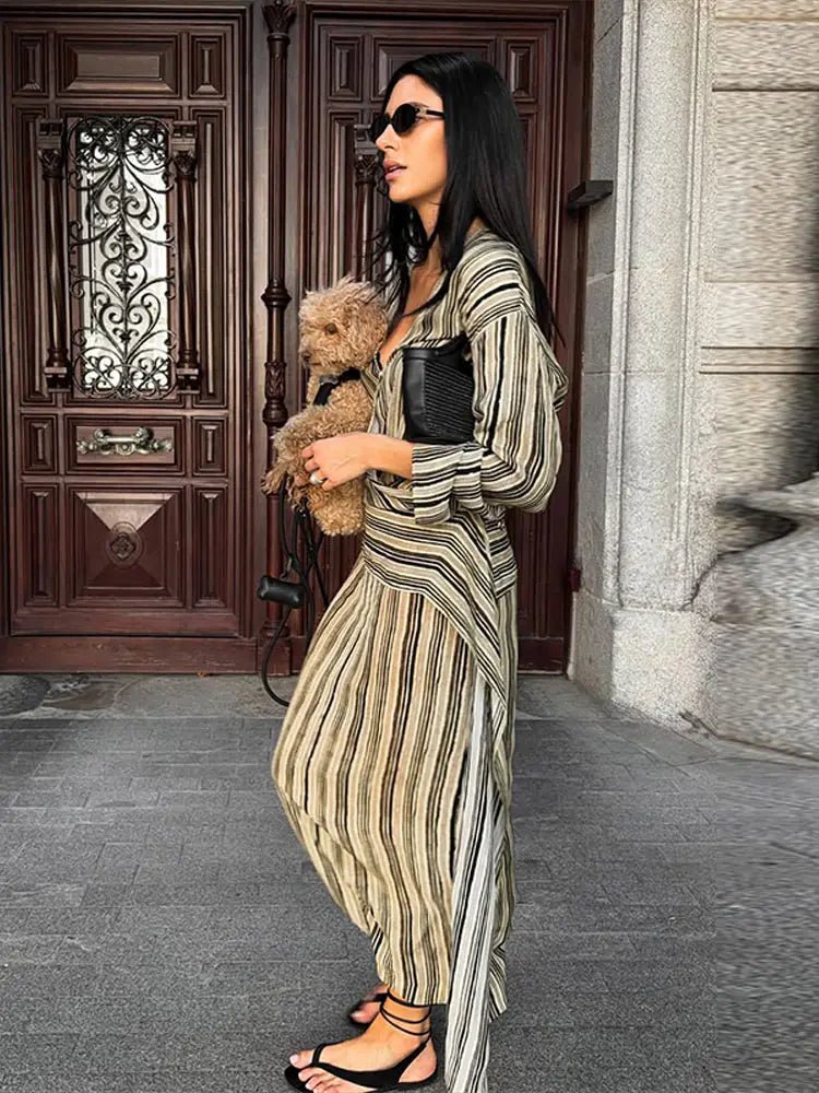 Tessa pruhované maxi šaty s výstřihem do V