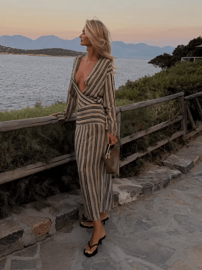 Tessa pruhované maxi šaty s výstřihem do V
