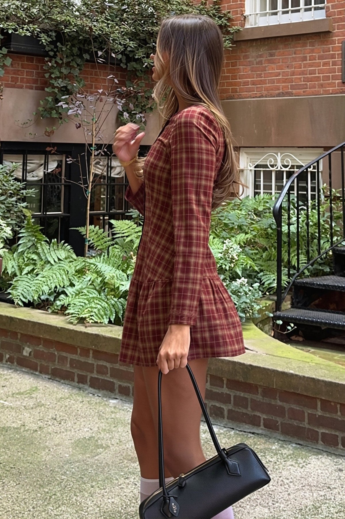 Ellie Langarm-Karomuster Minikleid