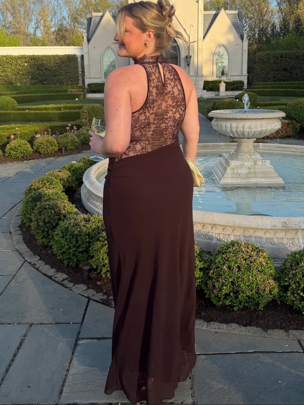 Rochie maxi Sienna din dantelă cu guler halter