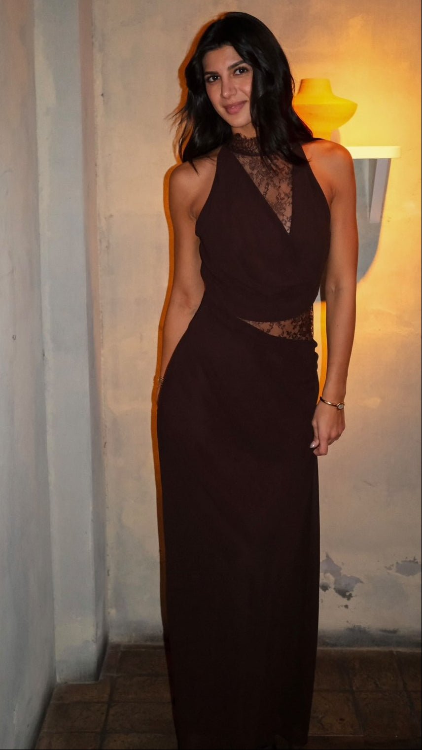 Rochie maxi Sienna din dantelă cu guler halter