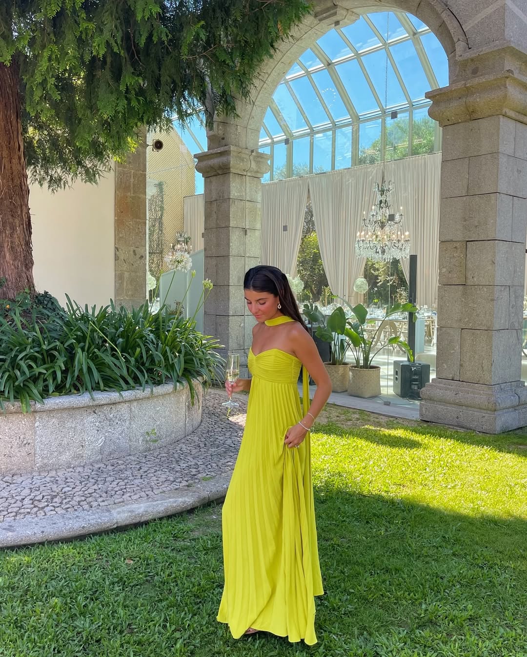 Robe longue Cassie à fronces et col bénitier