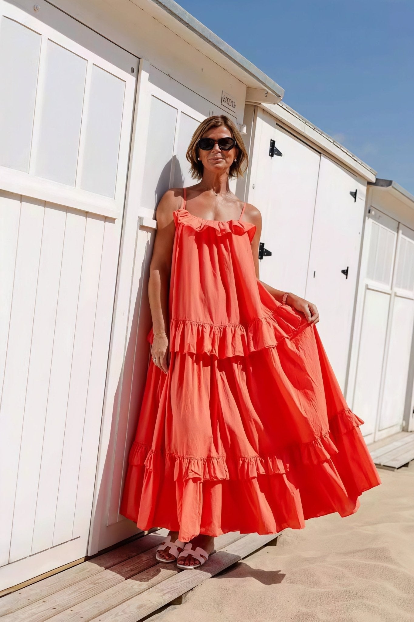Rochie maxi Sophia cu tiv cu volane