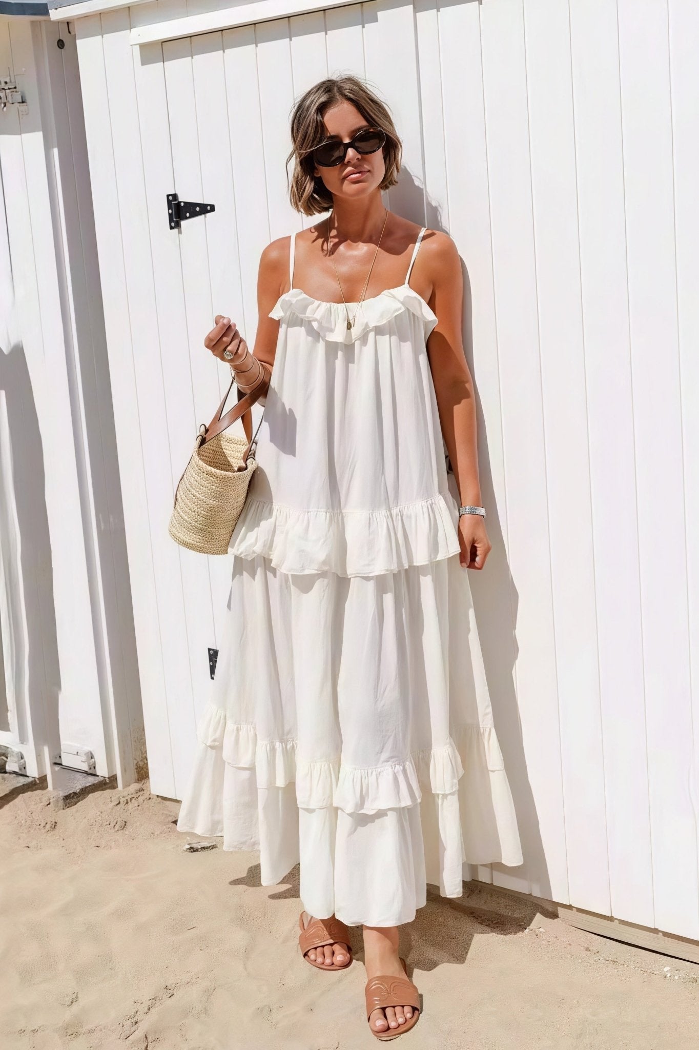 Rochie maxi Sophia cu tiv cu volane