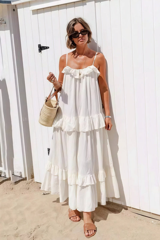 Rochie maxi Sophia cu tiv cu volane