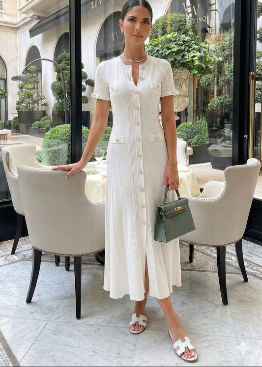 Rochie midi tricotată Margot cu nasturi în față