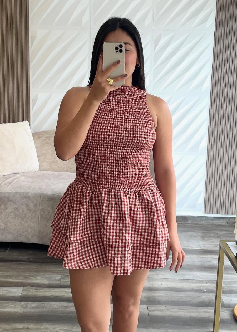 Μίνι φόρεμα Linda Plaid με σμόκιν λεπτομέρειες