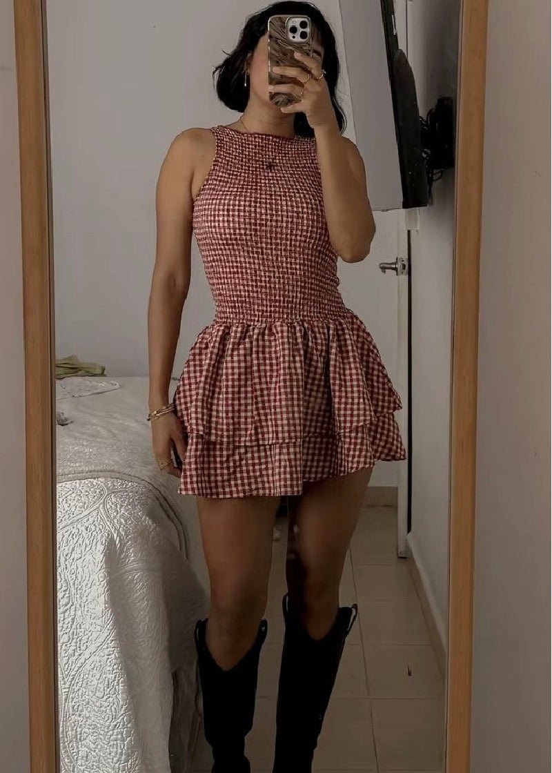 Μίνι φόρεμα Linda Plaid με σμόκιν λεπτομέρειες