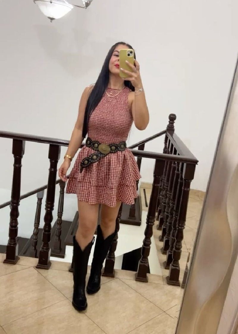 Μίνι φόρεμα Linda Plaid με σμόκιν λεπτομέρειες