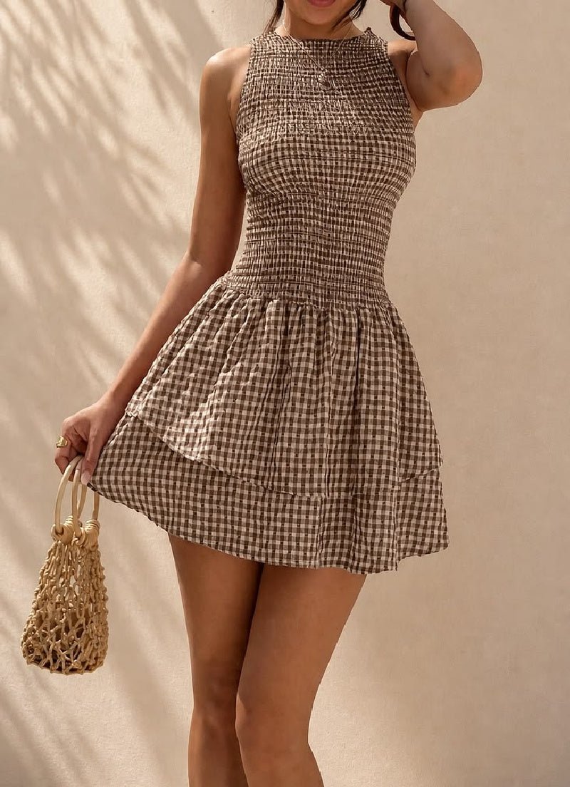 Μίνι φόρεμα Linda Plaid με σμόκιν λεπτομέρειες