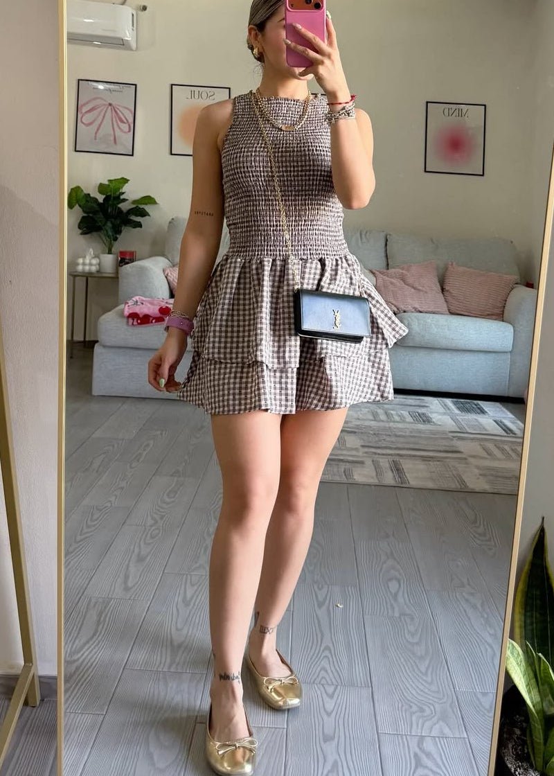Μίνι φόρεμα Linda Plaid με σμόκιν λεπτομέρειες