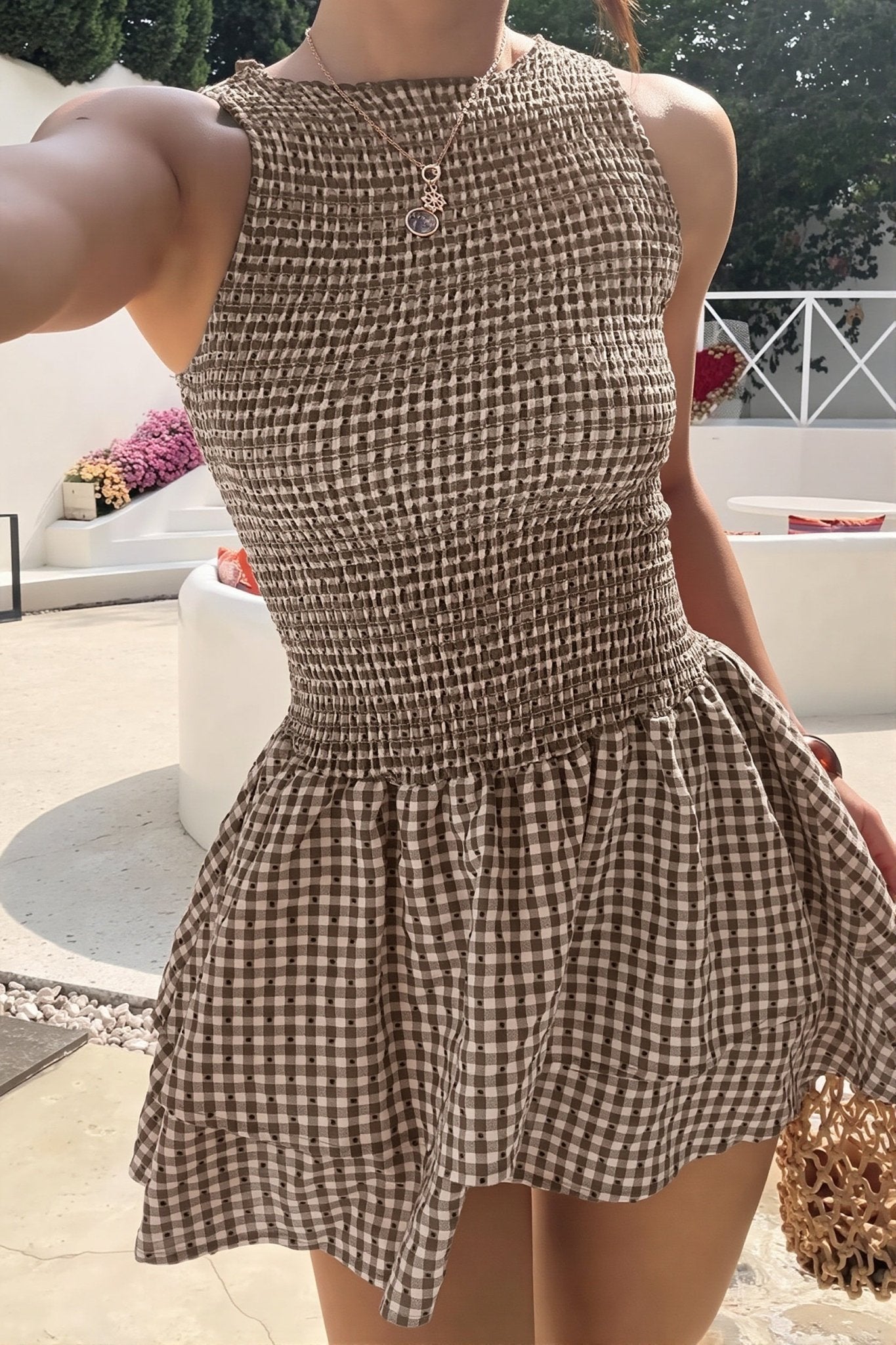 Μίνι φόρεμα Linda Plaid με σμόκιν λεπτομέρειες