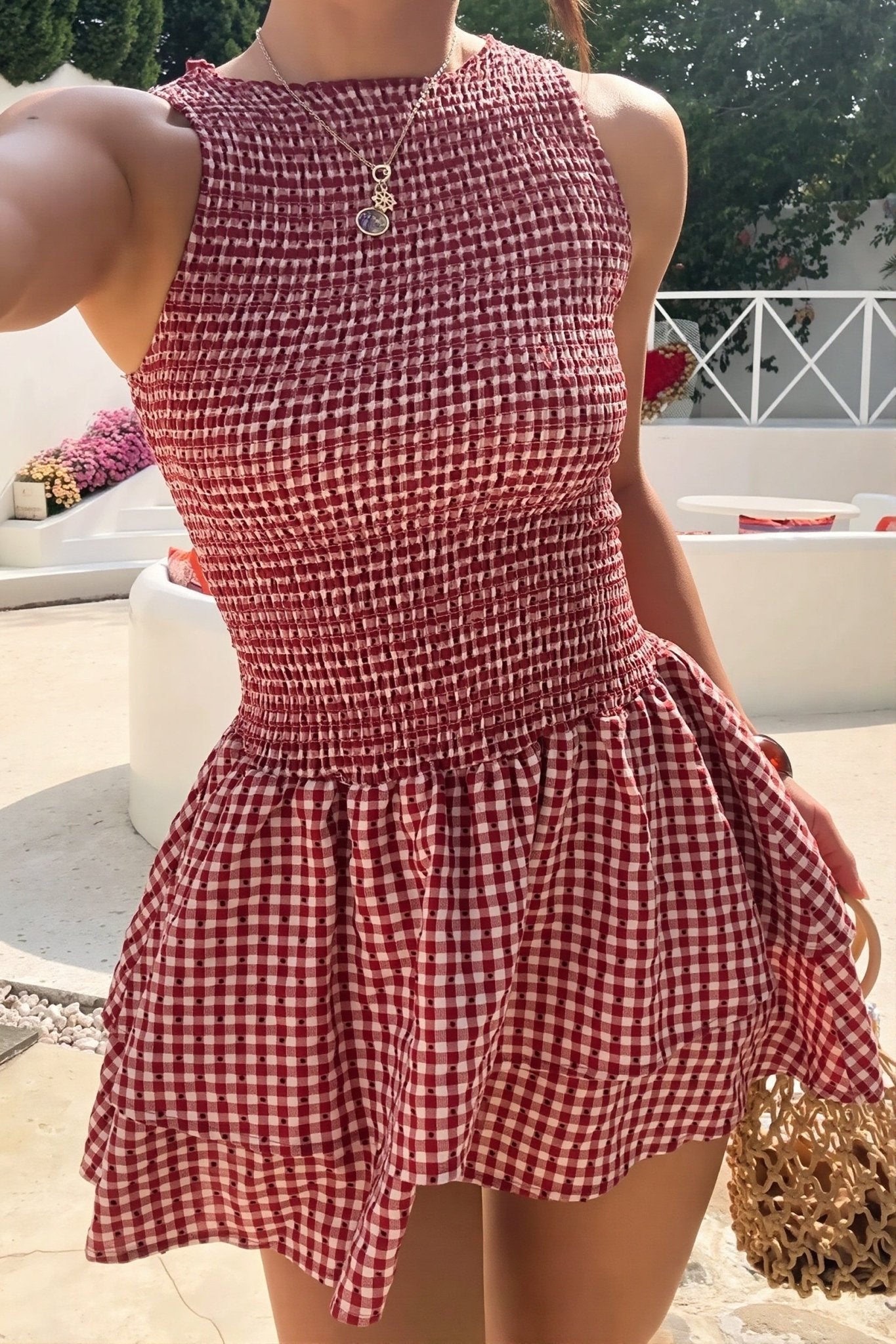 Μίνι φόρεμα Linda Plaid με σμόκιν λεπτομέρειες