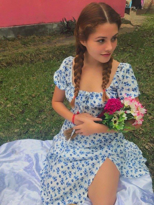 Vestido midi Arianna con mangas abullonadas y estampado floral