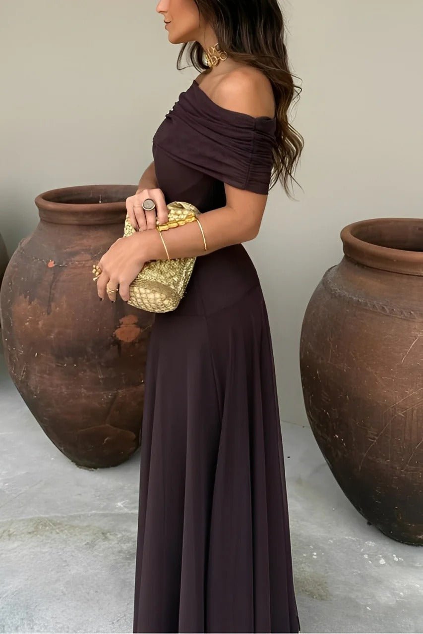 Cecile off-shoulder gerimpelde maxi-jurk