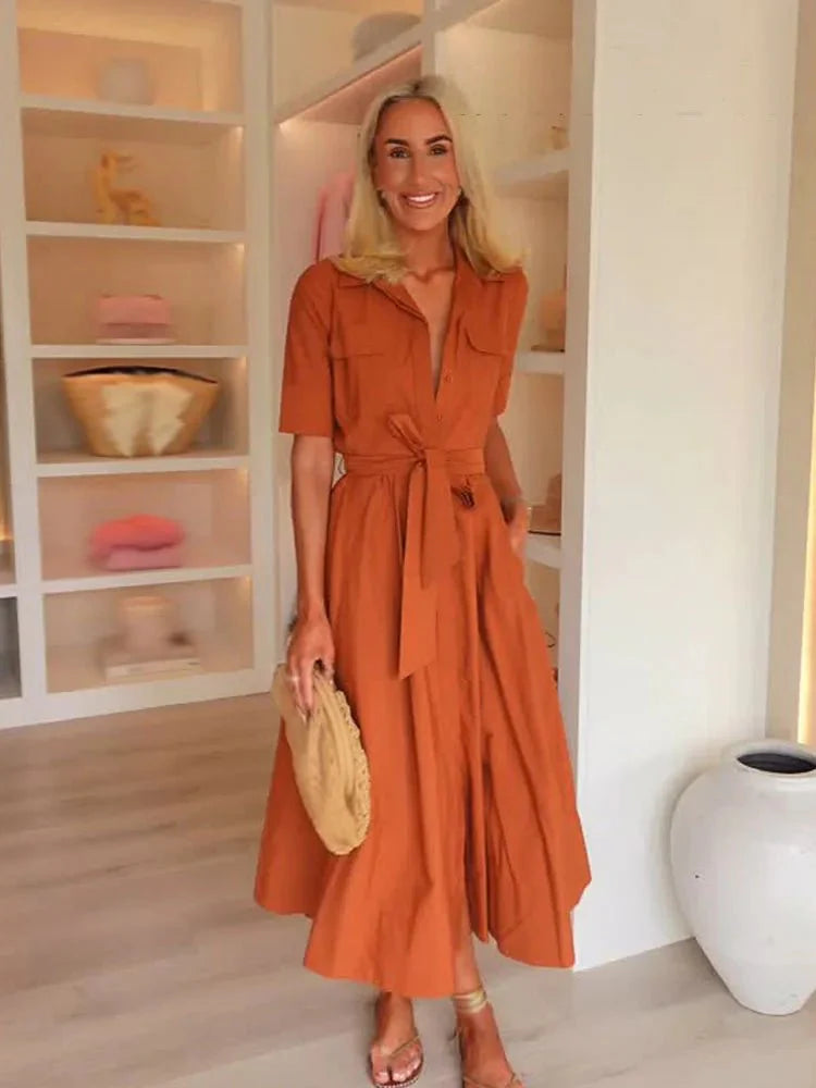 Rochie-cămașă Karen cu fundă în talie