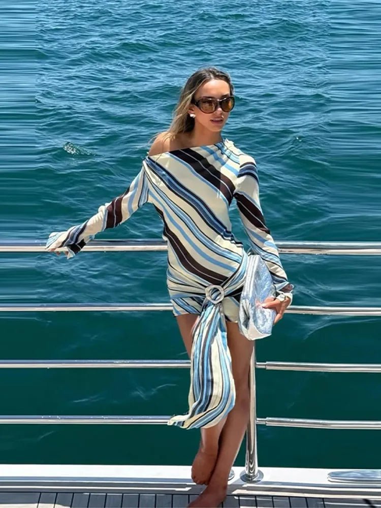 Nadira Striped Skew Collar Mini Dress