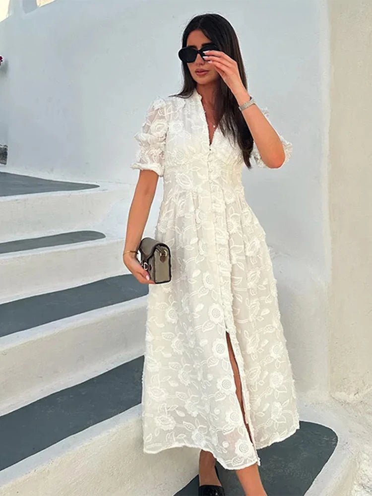 Robe Midi Teresa en Dentelle Brodée à Col V